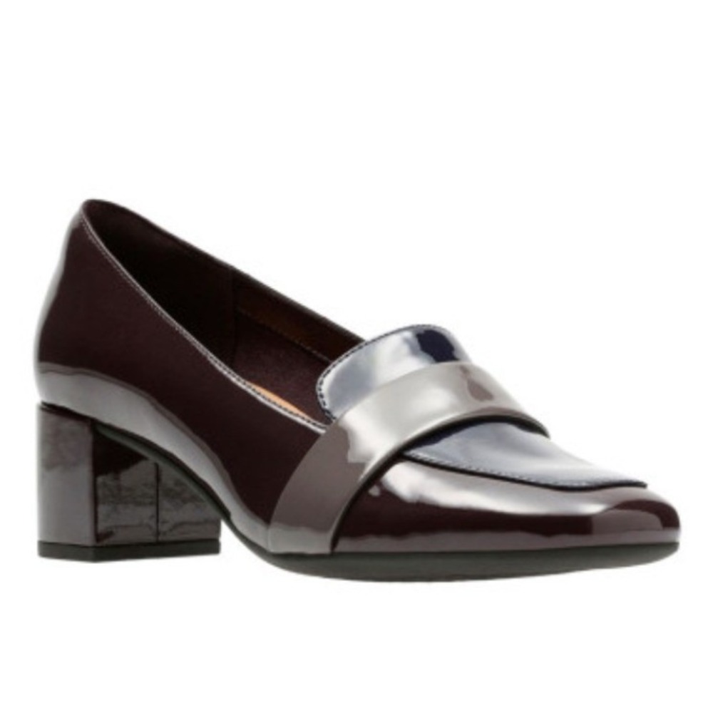 Clarks Colorblock Patent Leather Block Loafer Pump 9 Dark Academia Preppy Office - Picture 13 of 13